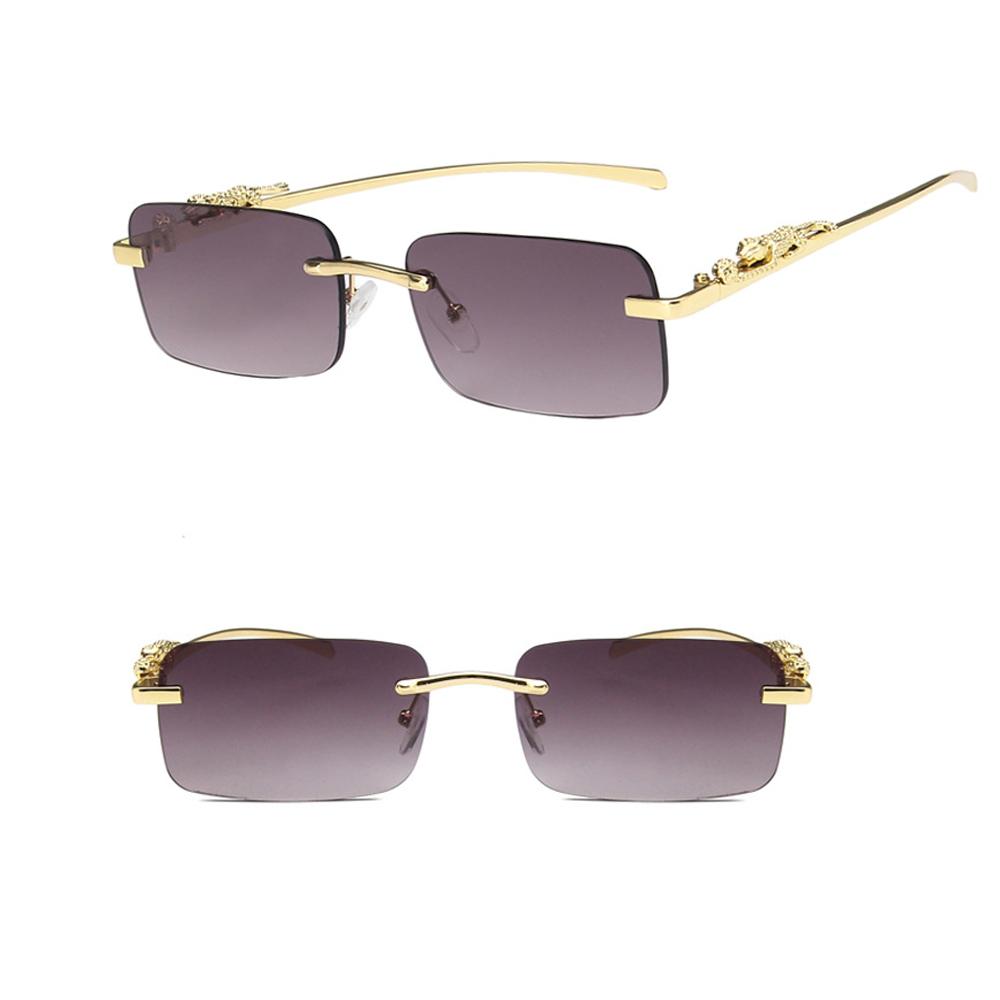 Rimless Rectangle Sunglasses Retro Clear Ocean Lens Sun Glasses Cheetah Decoration Shades UV400 Eyewear for Women Men