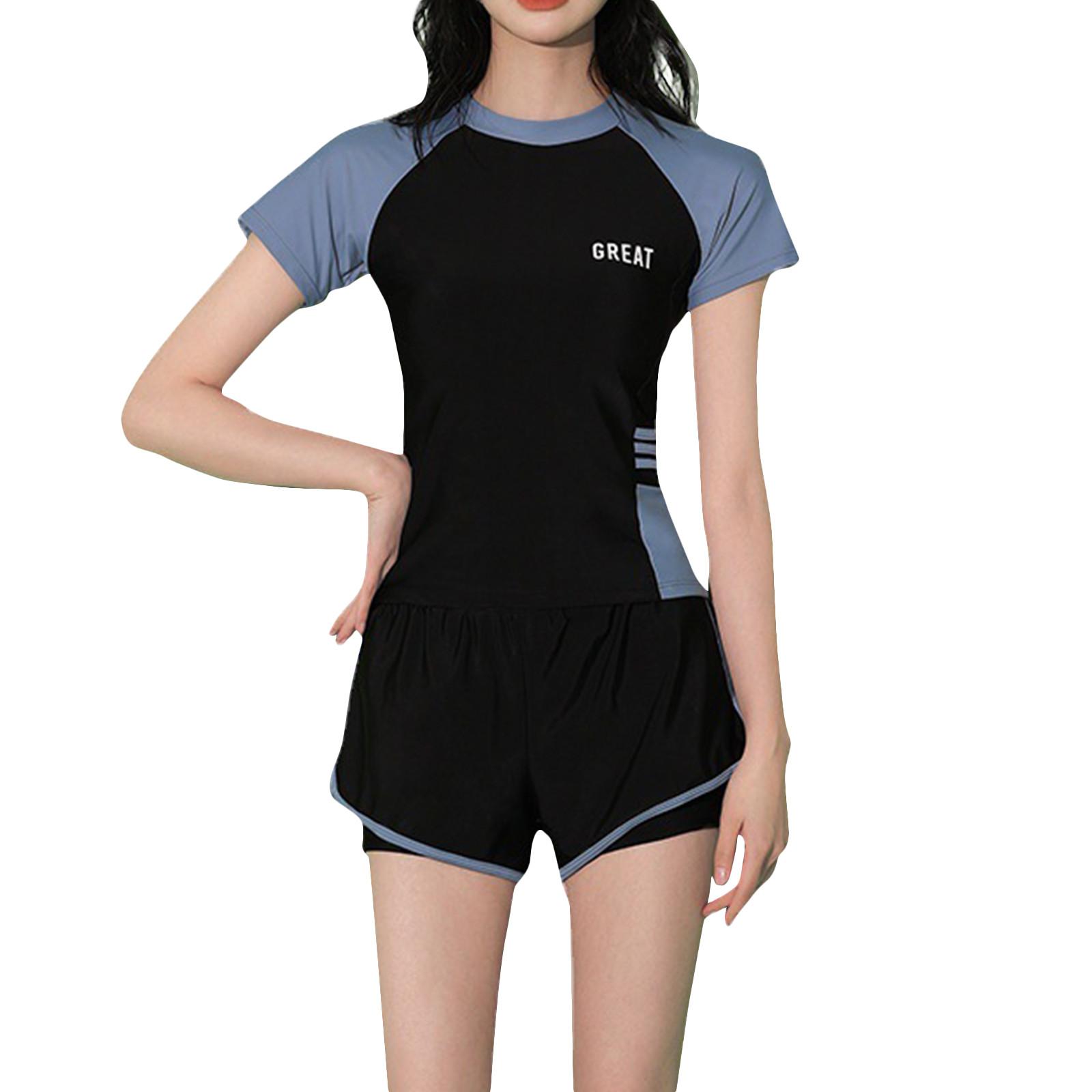 

Купальники сплит в спортивном стиле, модные студенческие консервативные, закрывающие живот, тонкие, промокающие, горячие весенние купальники M синий