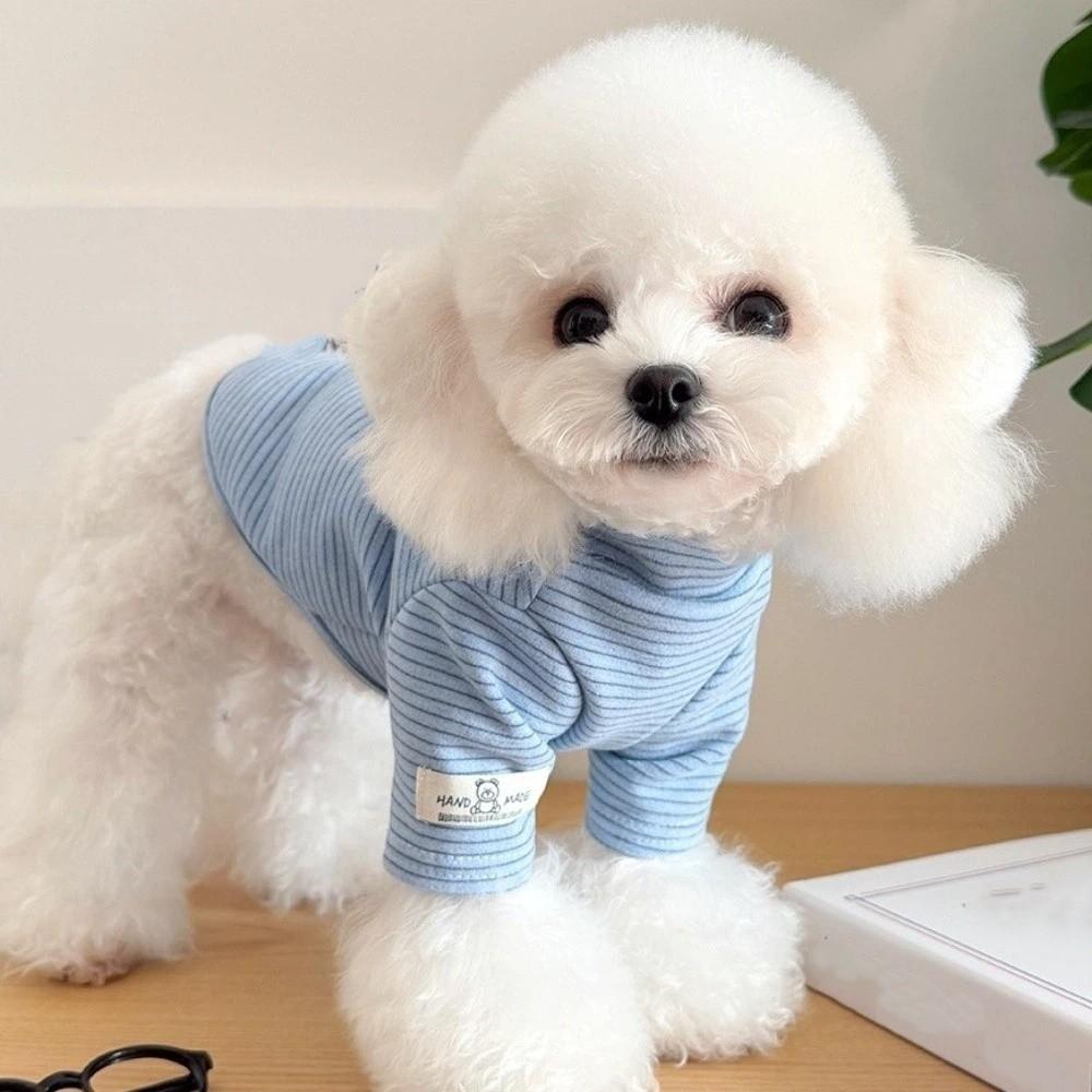 Striped Pattern Pet Bottoming Shirt High Collar Pet Pullover Puppy Hoodies  Outdoor Protection