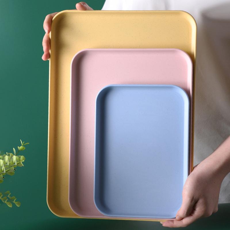 Plastic Serving Tray Home Tea Fruit Dessert Tray Anti-Slipscratch Resistant Plastic Food Cooking Storage Tray Kitchen Supplies