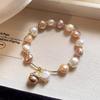 Barockperlen-Katzenarmband für Damen, Rosa & Champagner Süßwasserperlen-Charmsarmband, Französischer Retro Süßer Kätzchen Schmuck Geschenk