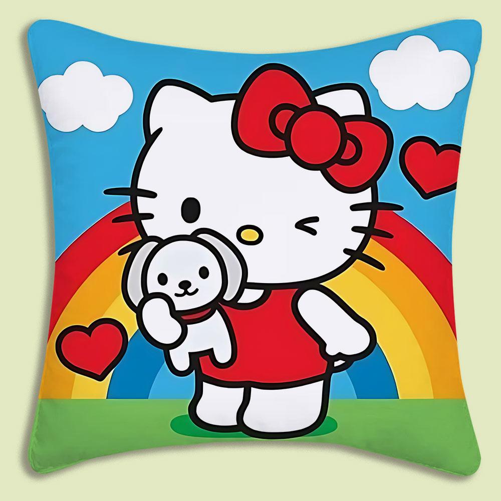 Cartoon Cute Hello Kitty Pillow Covers Cartoon Sofa Decorative Home Double-Sided Printing Short Plush Cute Cushion Cover