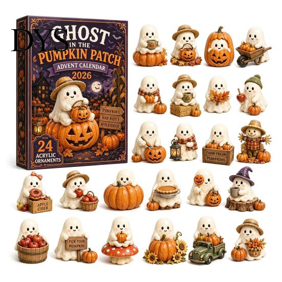Halloween Advent Calendar Calendar, 24-Day Acrylic Ghost Figure Countdown Set to with Diverse Themes, Cute Desk Decor, Collectible Holiday Gift