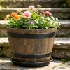 Yousheng Rustic Barrel-Style Round Planter, Wood-Inspired Finish Resin Planter with Built-In Drainage System, for Outdoor Patio And Garden