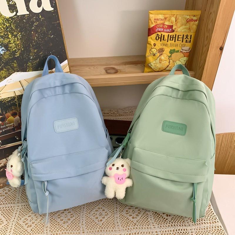 Korean Harajuku Ins All-matching Schoolbag Female Middle School Students Pure Color Backpack Simple Casual Travel