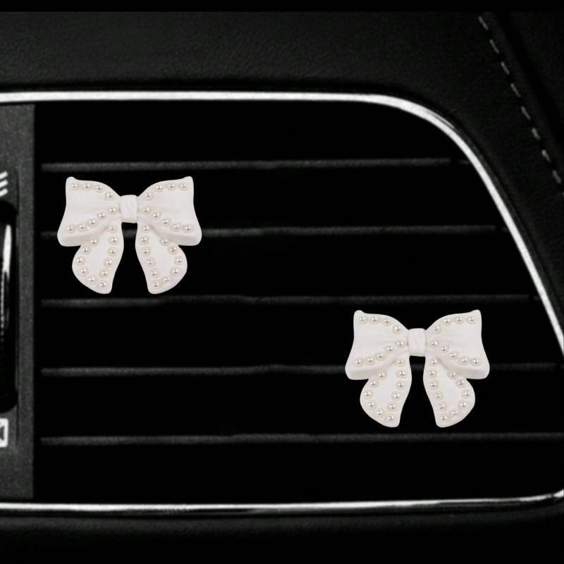 Pearled Bow Car Air Vent Decoration, Cute Car Interior Decor, Auto AC Vent Clip Accessory