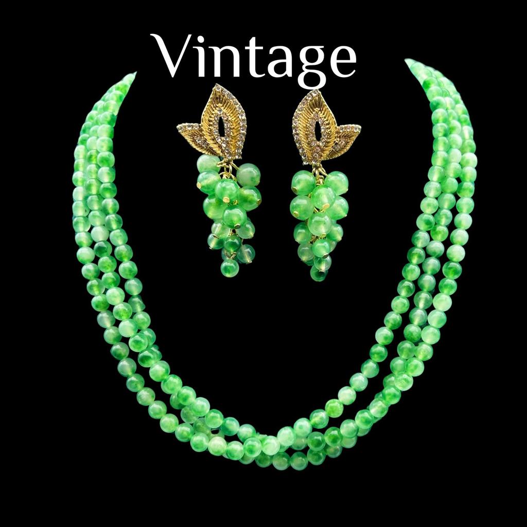 Vintage Grandma's Multi Layer Beaded Retro Style Versatile Unique Fresh Set Necklace With Grape Earrings