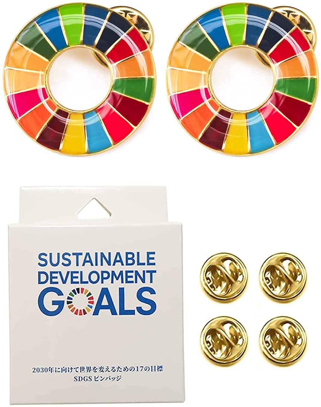 

Light [Set of 2] SDG Badges, Official UN Product, 25mm, Anti-Slip, Rounded Surface, 3D Pin Badge, Vivid, with Clasp