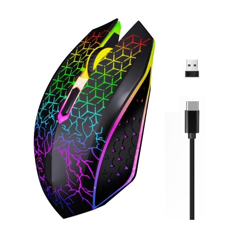 

Wireless Mouse 500mAh Large Ergonomic Rechargeable 2.4G Optical PC Laptop Bluetooth-compatible LED Light for Computer 1 чорний