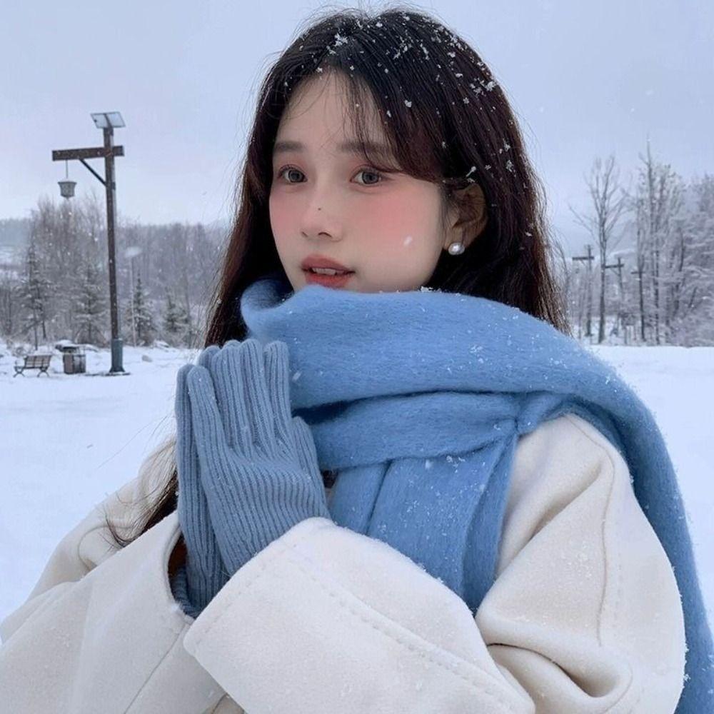 Macaron Solid Color Warm Neck Scarf Korean Style Winter Cashmere Shawl  Women