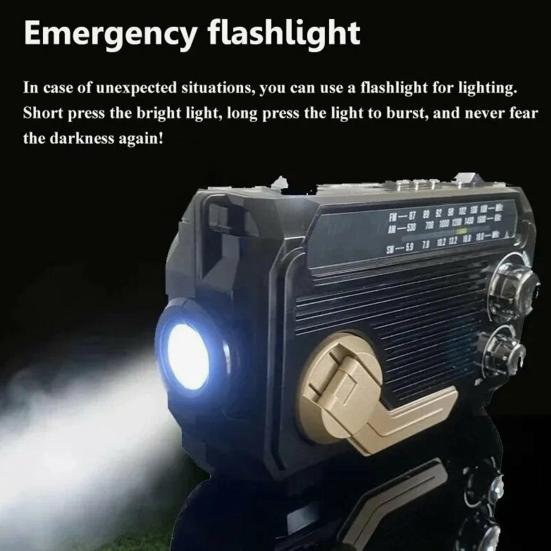 Solar Hand Crank Emergency Radio Rechargeable Waterproof Bluetooth-compatible Speaker AM/FM Solar Powered Radio