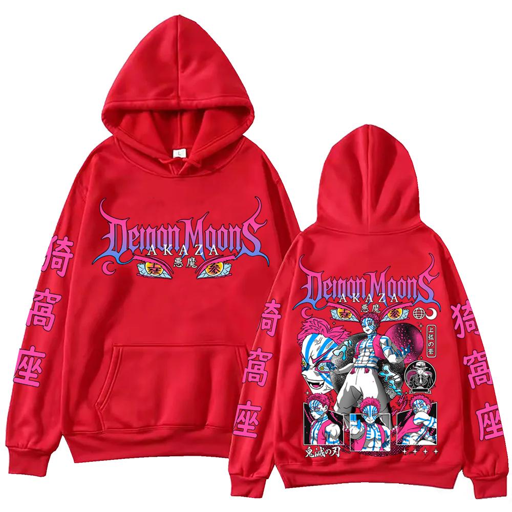Demon-Slayer Upper Ranks Akaza Anime Hoodie Harajuku Hip Hop Pullover Tops Sweatshirt Gift