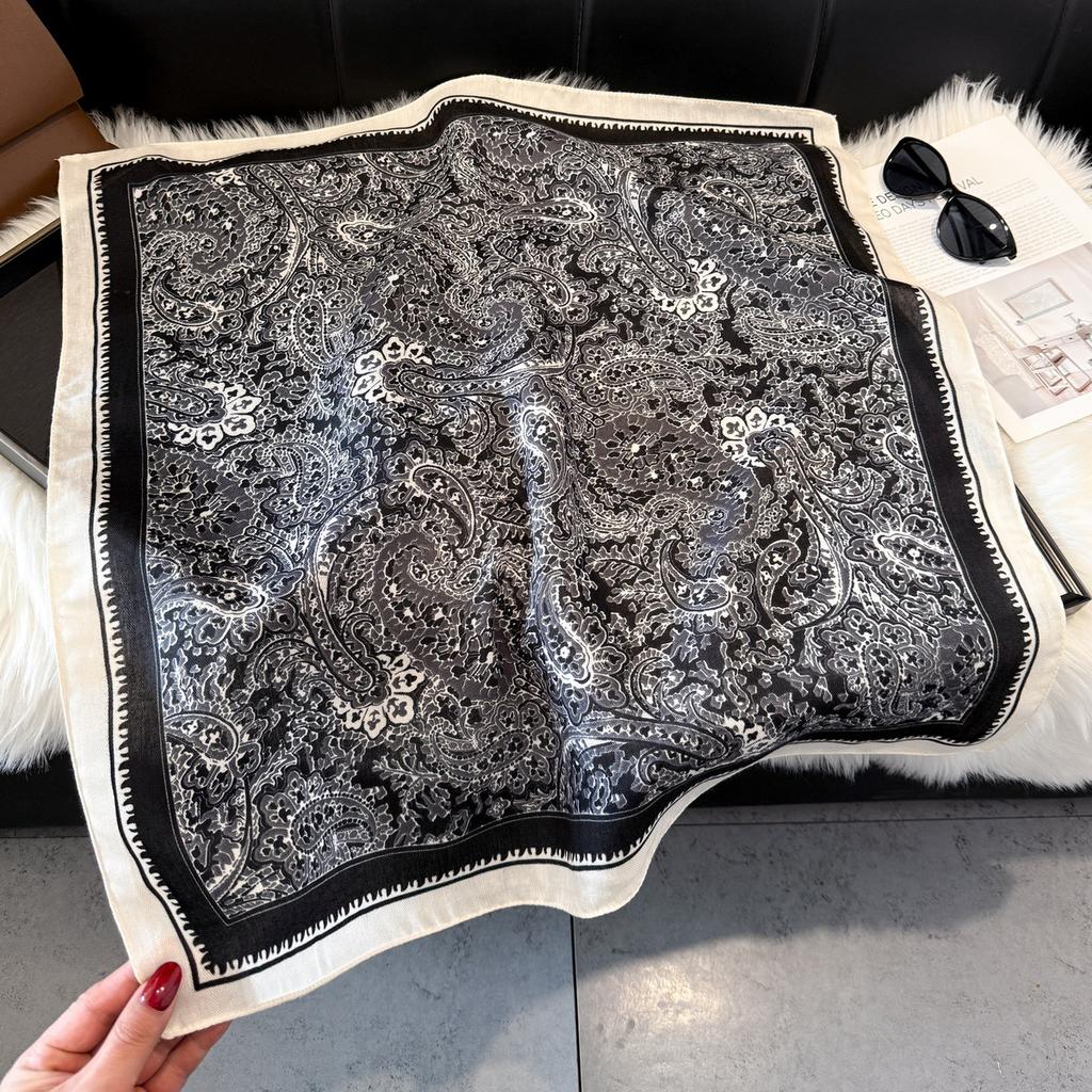 Cross Border New Retro Art Paisley Herringbone Velvet 70 Square Scarf Women's Spring Autumn Temperament Korean Version Versatile