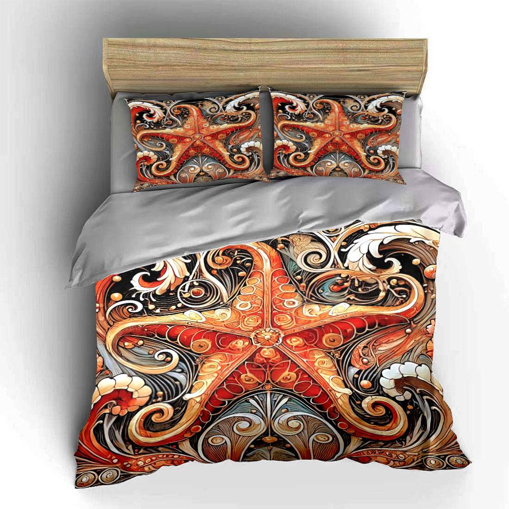 Starfish Pattern Home Decor Set Bedding Set with 1 Duvet Cover 2 Pillowcases Single Double King Queen, Gift