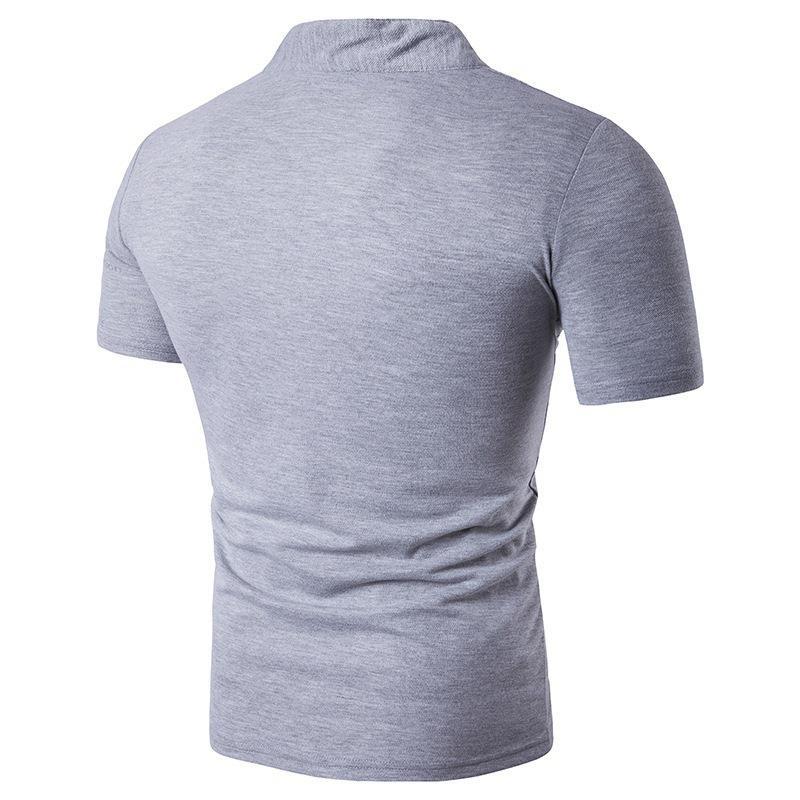 Maglietta Henley Casual Estiva da Uomo con Collo alla Coreana e Scollo a V, Manica Corta, Vestibilità Slim, Stampa, Streetwear Top