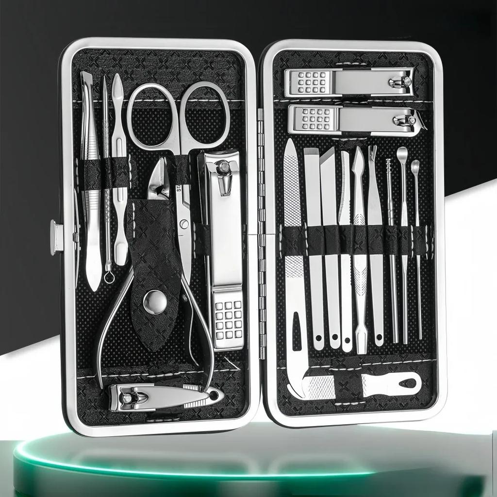 8/19/21Pcs Manicure Pedicure Set Stainless Steel Nail Clipper Cutter Kit Professional Nail File Scissors Ear Pick With Case