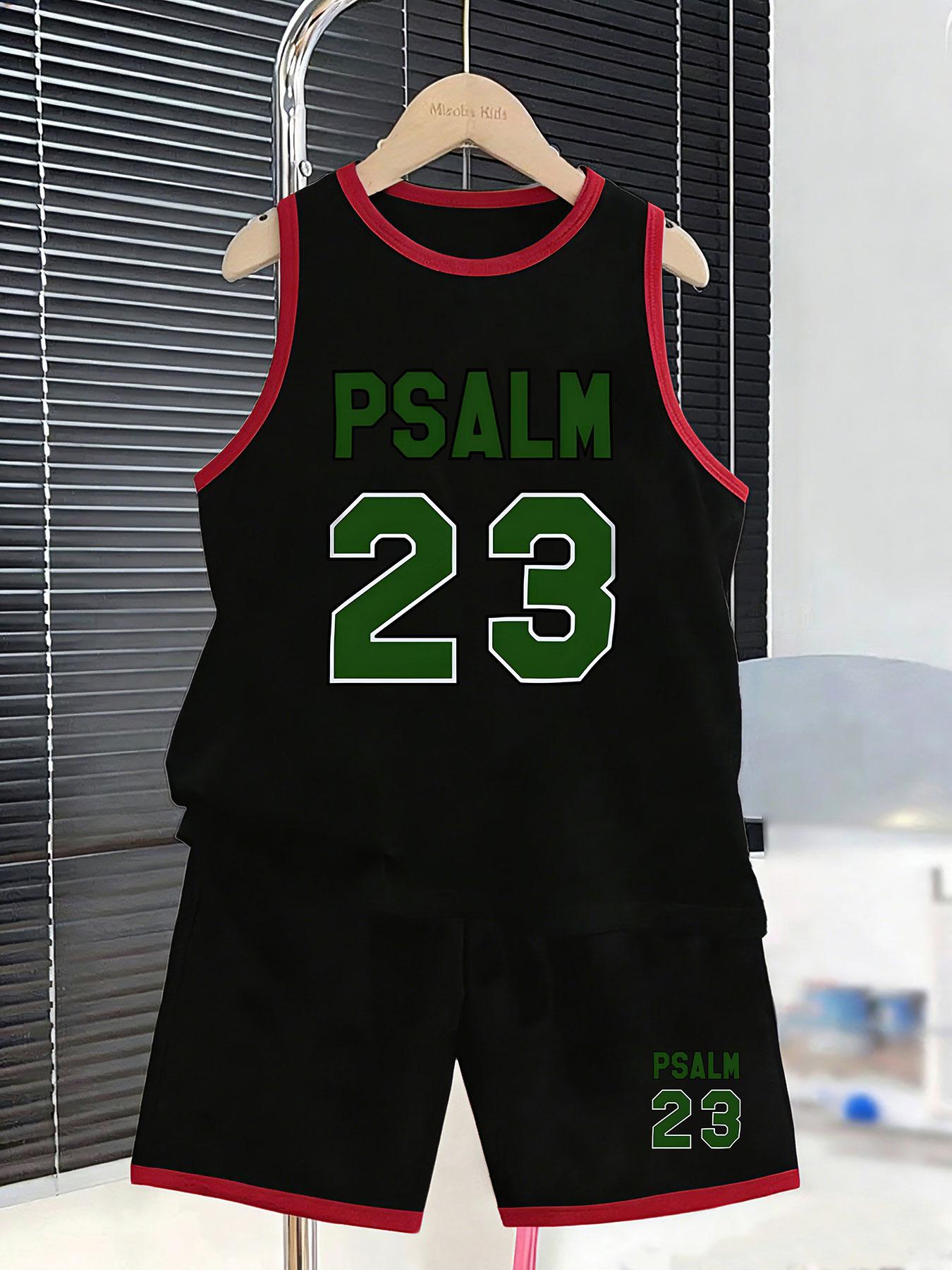 Boys sporty short set with PSALM 23 letter print. Lightweight breathable material, athletic loose fit for sports and street wear. 2-3Y чёрный
