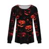 Women's Casual Long Sleeve T Shirt Pleated Round Neck Halloween Pumpkin Print Top Lightweight Comfortable Fit