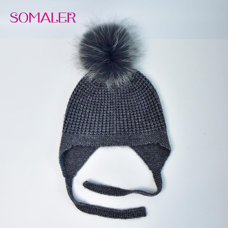 SOMALER Women‘s Winter Knitted Wool Hat with Pompom Hip Hop Style Casual Beanie