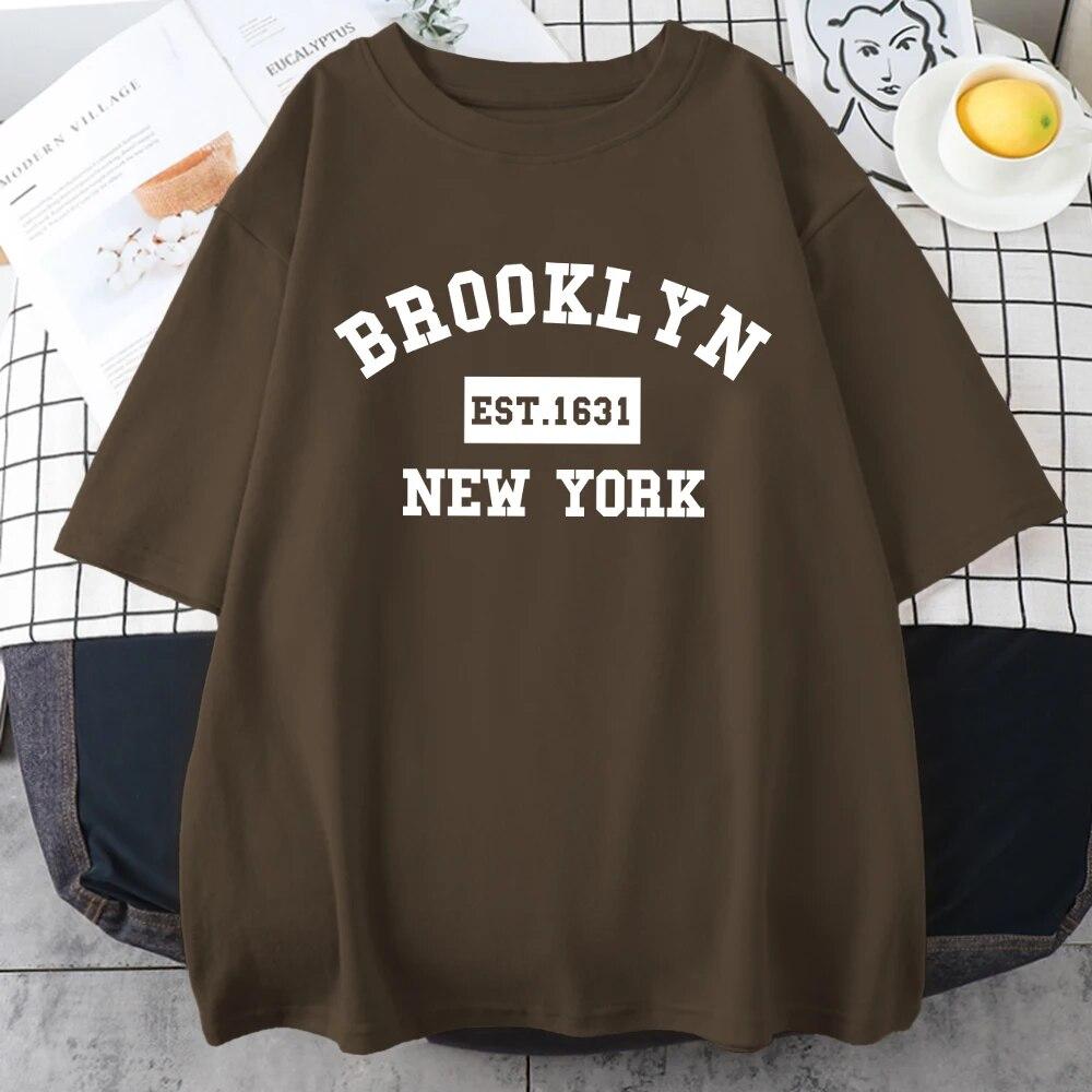 Brooklyn Est.1631 New York Bokstav Unisex Bomull Kortärmad Vintage Casual Toppar Andningsbar Rundhals T-shirt Kläder Unisex T-shirts