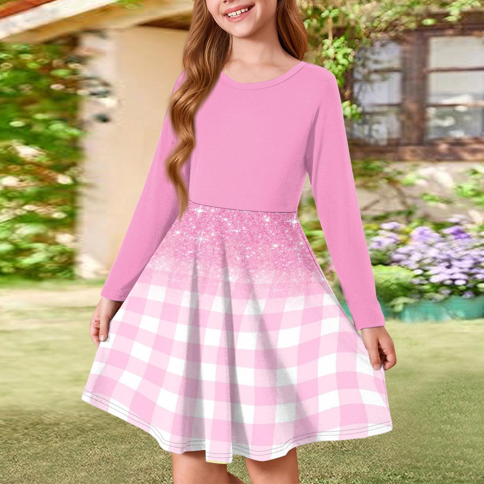 

Летнее платье принцессы для девочек - платье-футболка А-силуэта с длинными рукавами 160 розовый