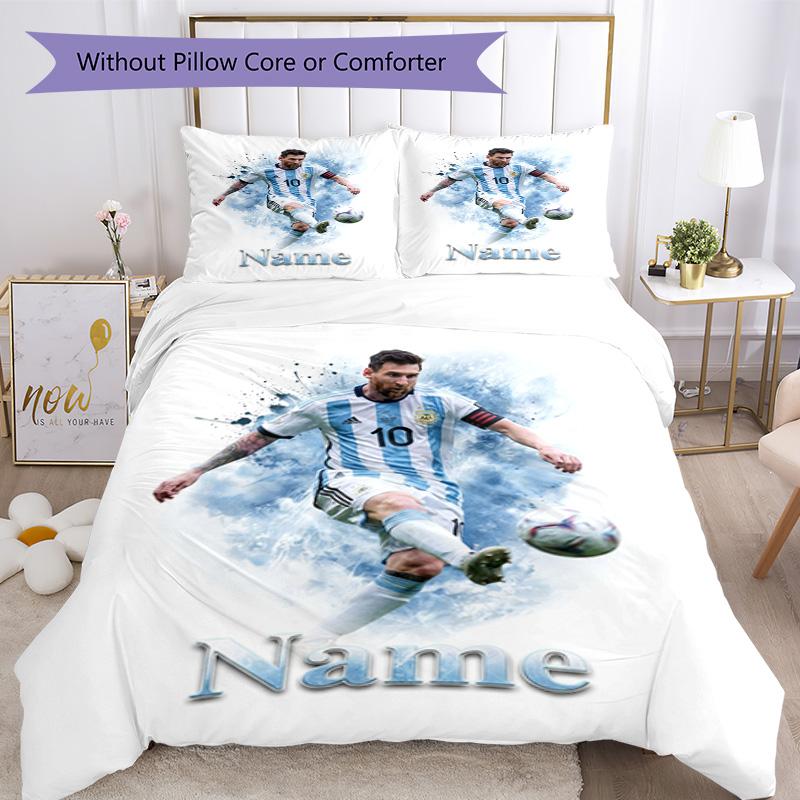 Messi Custom Soccer Player Watercolor Art Personalized Name Bedding Set,Smooth Bed Linen for Bedroom Decor,Perfect Souvenir Gift for Soccer Lovers,Mic