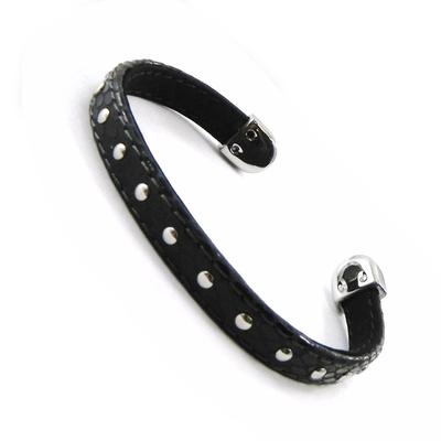 [I5384] - Trendy 'Tony' Bracelet In Steel and Genuine Python-style Leather - 7 Mm