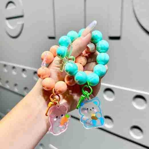 Rabbit Resin Trendy Candy Colored Bow Knot Heart Bead Keychain For Fashionable Gifts