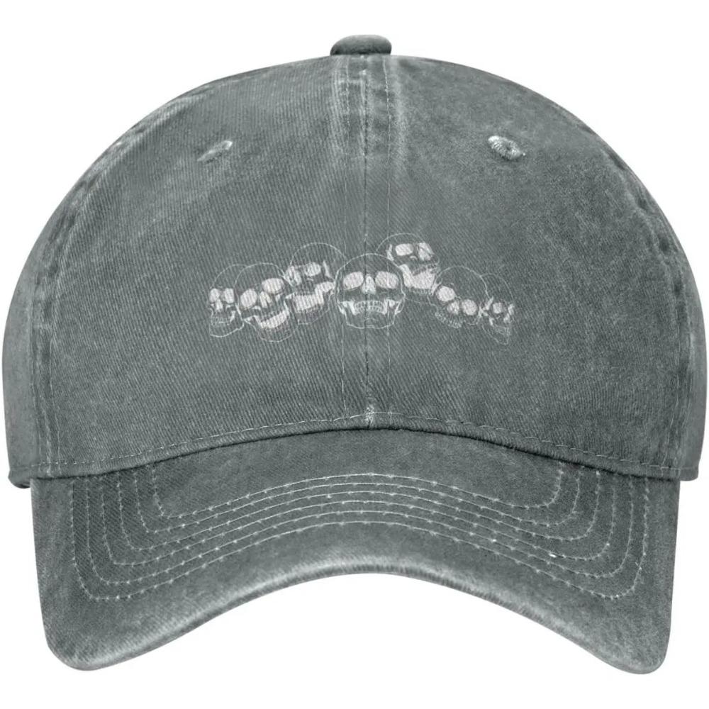 Skull Skulls Black Distressed Adjustable Washed Denim Low Profile Mens Dad Trucker Hat Baseball Ball Cap for Men