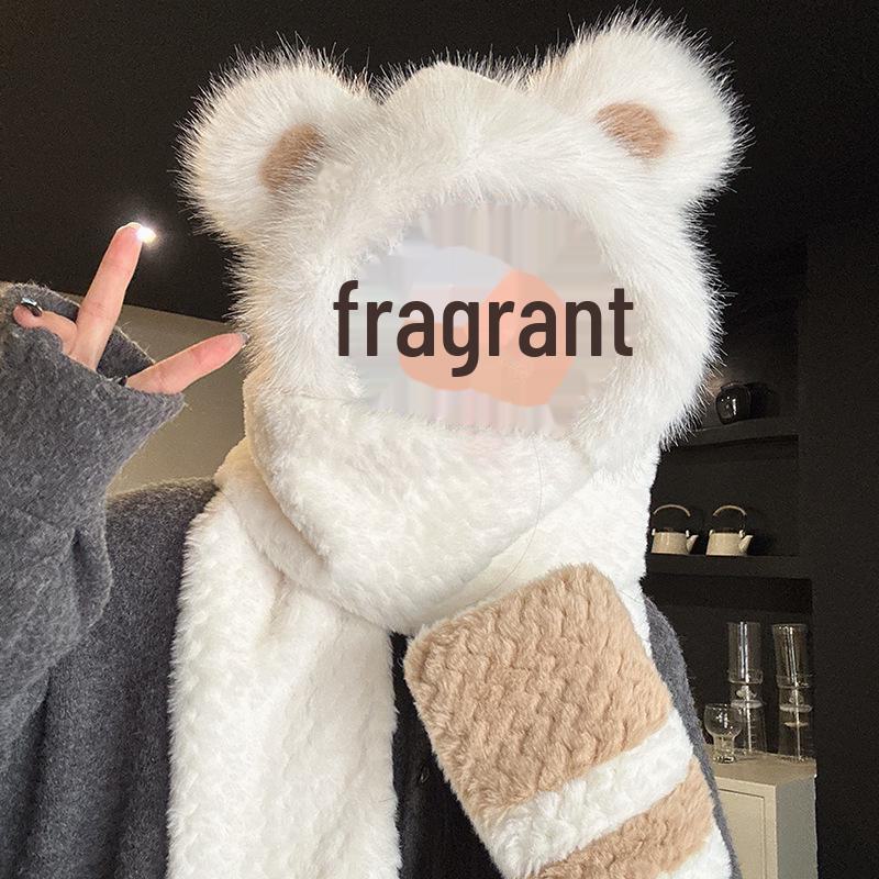 2024 Women's Red Angora Bear Hat with Thick Winter Scarf & Gloves