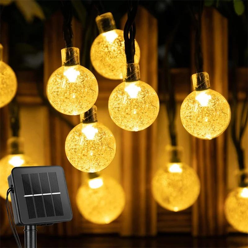 1PCS Solar String Lights Outdoor 50 Led Crystal Globe Lights with 8 Modes Waterproof Solar Powered Patio Light for Garden