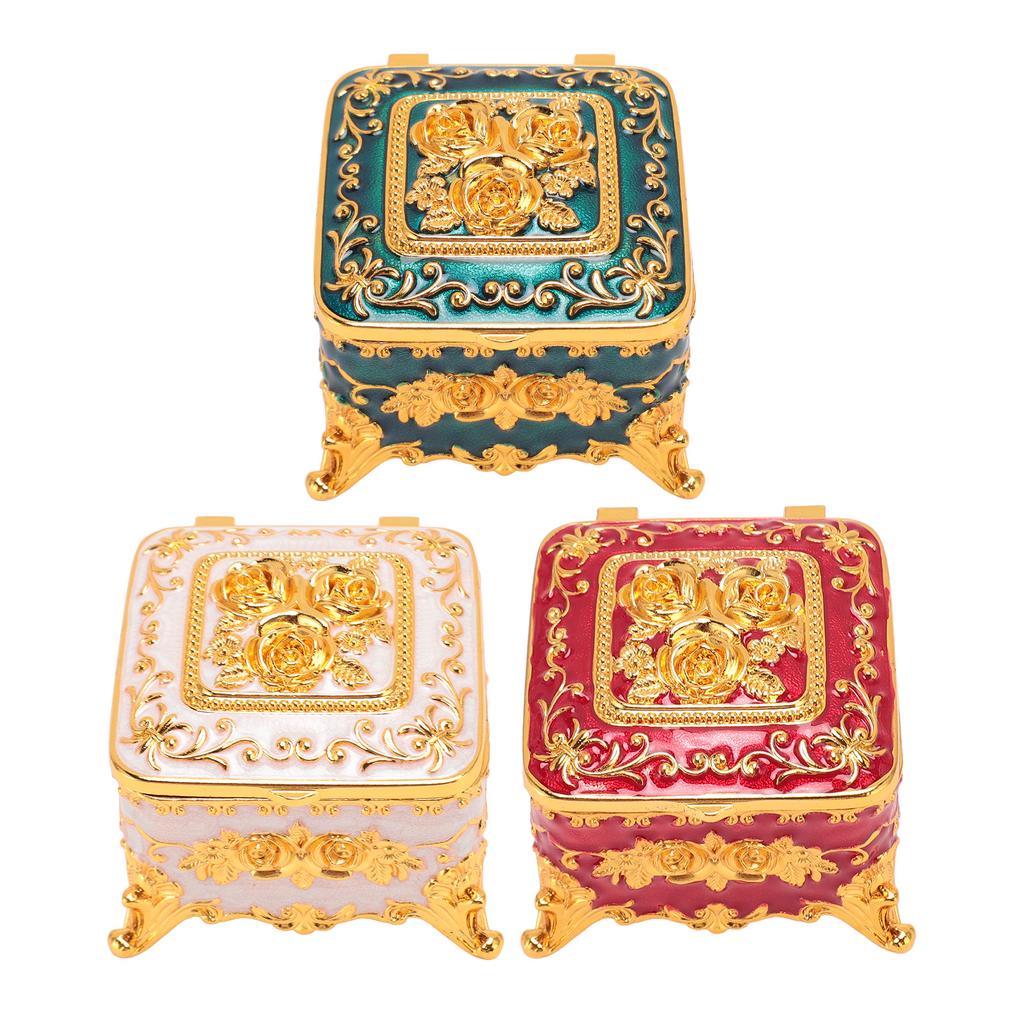 Pudełko na biżuterię w stylu europejskim, vintage, metalowe, kwadratowe, dekoracyjne, na drobiazgi, do przechowywania kolczyków