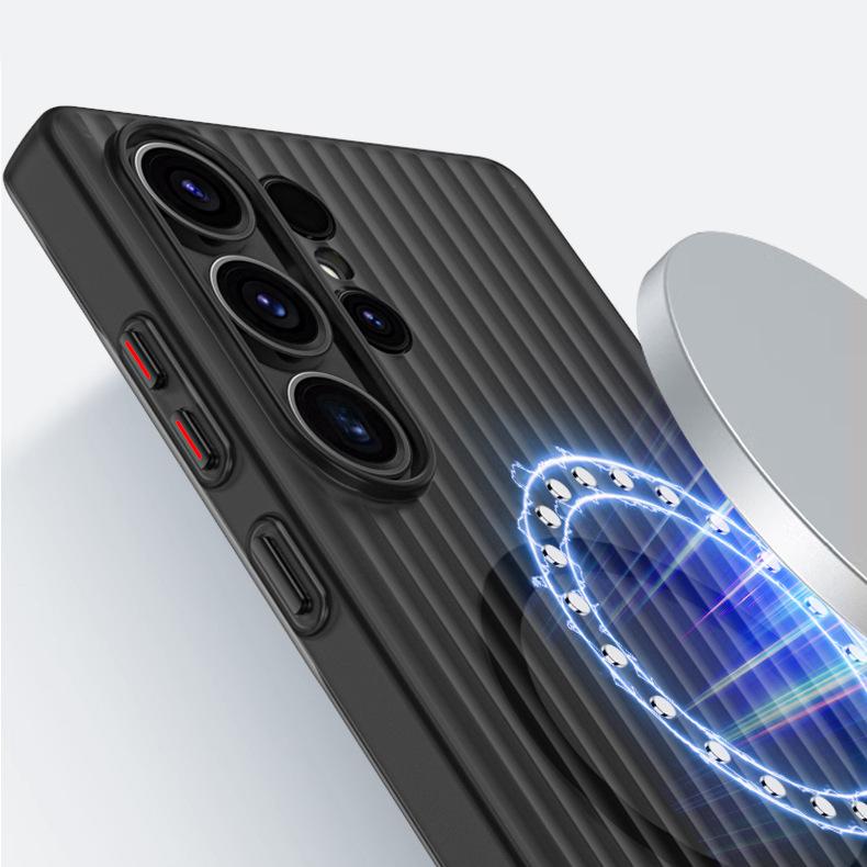 Applicable to Samsung S26Ultra mobile phone case corrugated grating magnetic suction S25Ultra ice mist anti-drop S24 protective case