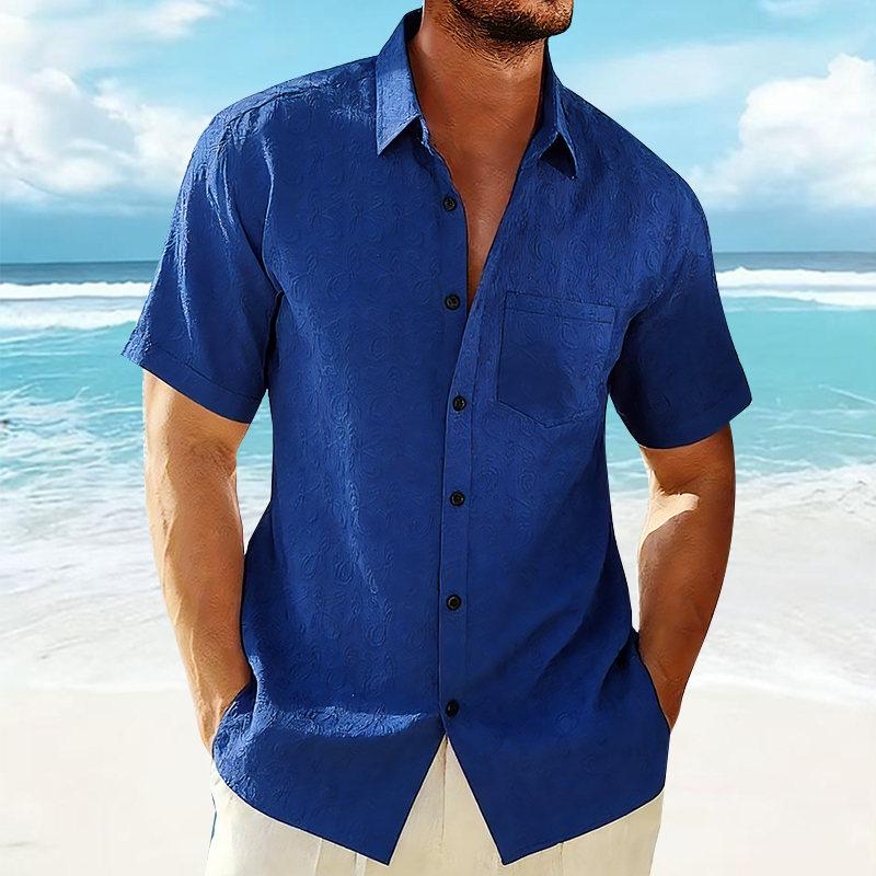 

Men s Summer Butterfly Jacquard Short Sleeve Shirt Casual Daily Solid Pocket Hawaiian Beach Holiday Fashion Stylish Clothing L синий
