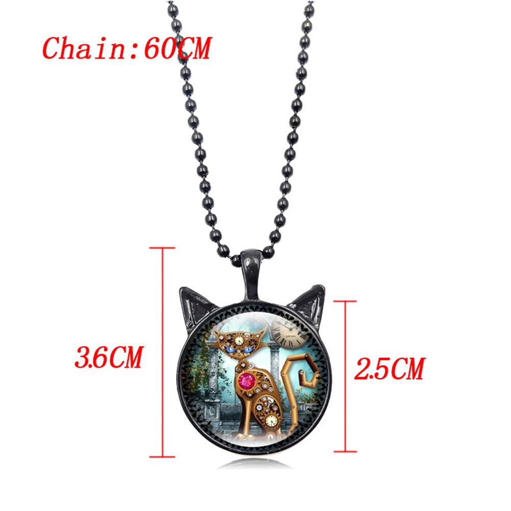 Fashion Retro Creative Round Necklace Cartoon Cat Clock Pendant Necklace