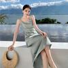 French acetate silk satin swing neck suspender dress summer drape waist hip skirt celebrity fishtail dress