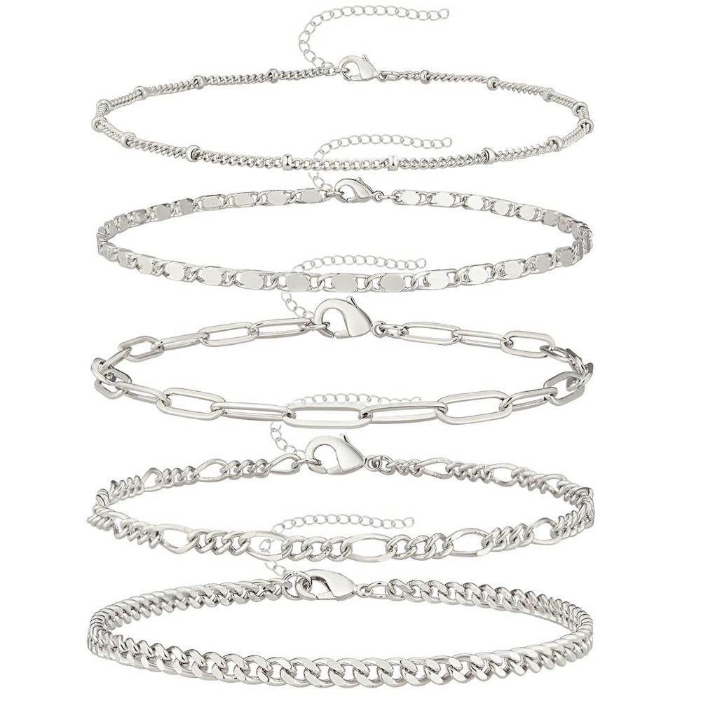 

Geometric Metal Chain Bracelet Set Simple Chain Bracelets New Stackable Bracelets Women