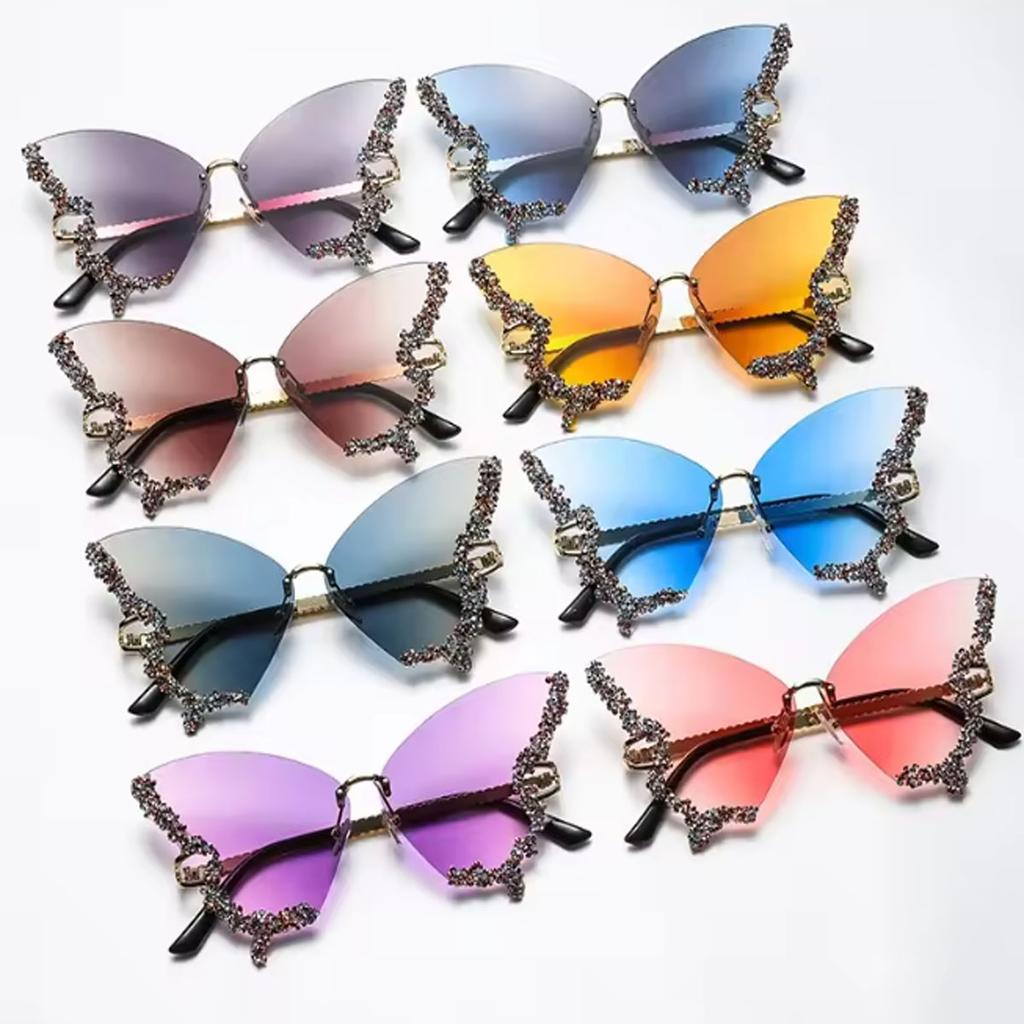 1pc-Luxury Diamond Butterfly Sunglasses for Women, Retro Frameless Oversized Sunglasses for Women