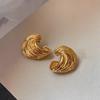 Metal Silver Conch Earrings Women'S High-End Light Luxury Niche Design High-End Sense Square And Round Face Small Earrings