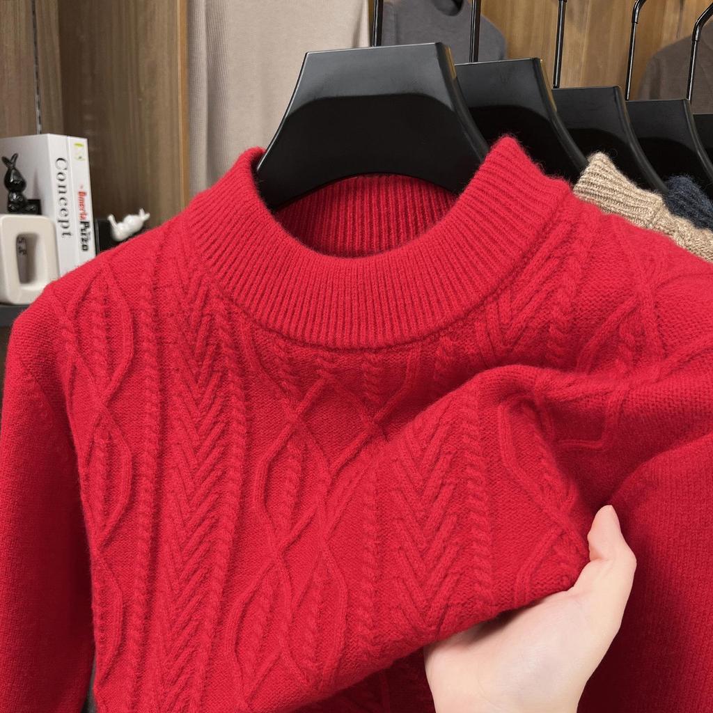 Men's Thick Warm Knitted Sweater, Half-High Collar, Winter Casual Mid-Age Dad Base Layer