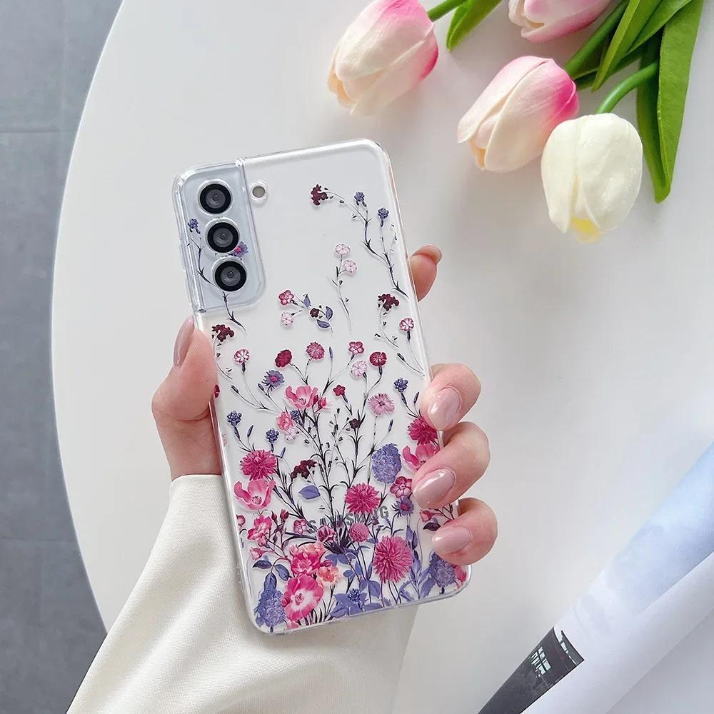 

Cute Flower Painted Phone Case for Samsung S25 S24 S22 S21 FE Ultra Clear Silicone Cases for Samsung Galaxy S23 Plus Ultra Shell For Samsung S23