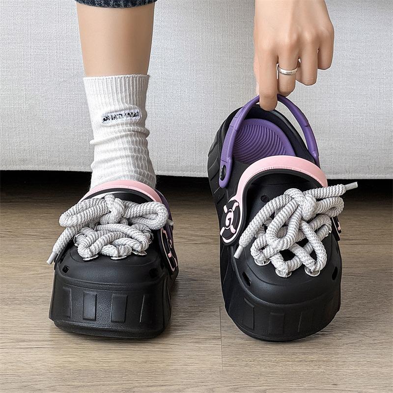 3825 earphones hole shoes women's slippers summer bag head shoes niche personality wear girls beach shoes cool slippers
