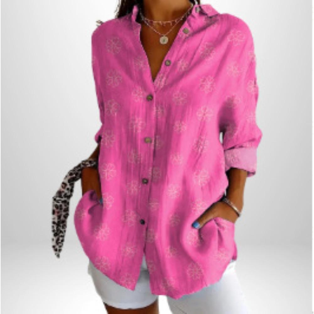 Plus Size Women Long Sleeve Button Shirt Solid Floral Casual Comfort Blouse