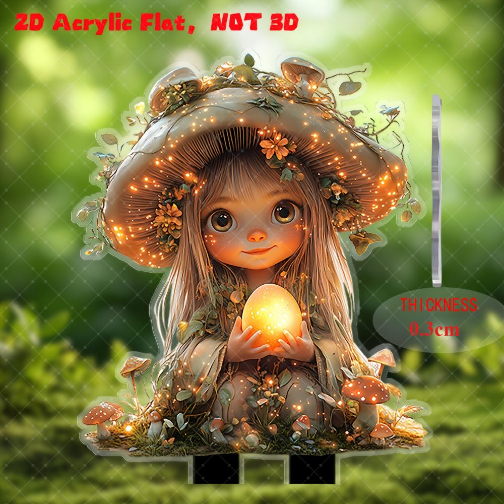 Víla s kouzelnou houbou a zářícím vejcem, 2D plochý akryl, dekorativní, venkovní, vhodný pro zahradu, trávník, dárky, Vánoce, Halloween