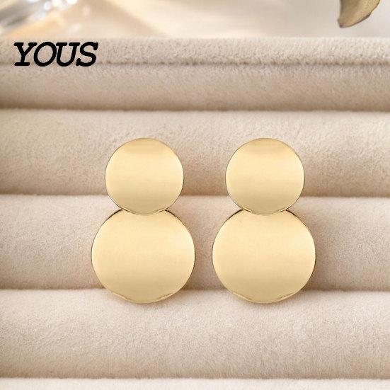 Large And Small Circle Earrings Chunky Dangle Earrings, Geometric Stud Double Thin Metal Sheet Round Disc Jewelry for Women Comfortable Long Wear