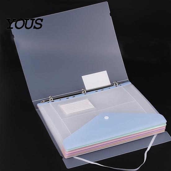 11-hole Binder Document Bag 11 Hole Expandable Folders for 2/3/4 Ring Pouch, Plastic Envelopes Soft Color File Organizers Pocket with Snap