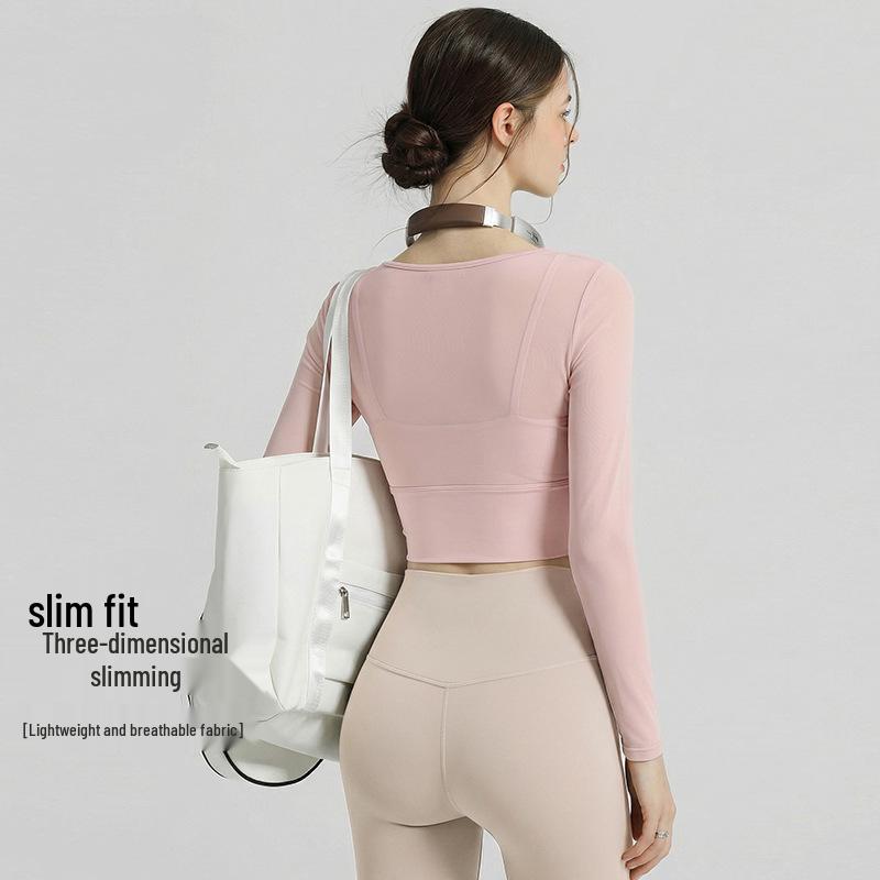 2026 Women's Long Sleeve Mesh Yoga & Pilates Fitness Set with Chest Pads