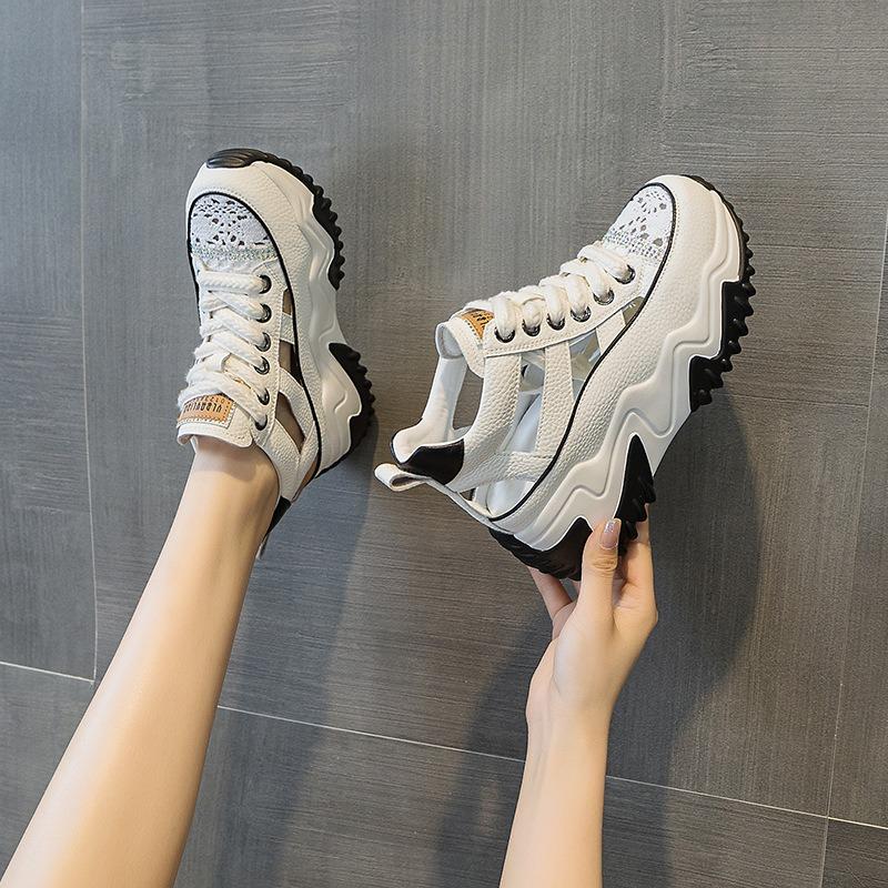 Leather Daddy Shoes Women's Retro Inner Elevation Casual Sports Platform Sandals