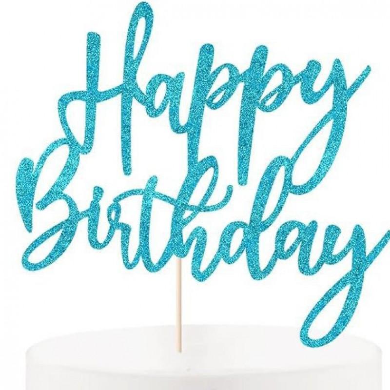 Birthday Cake Toppers Set - Glitter Alphabet Letters Decorative Picks Party Dessert Decoration