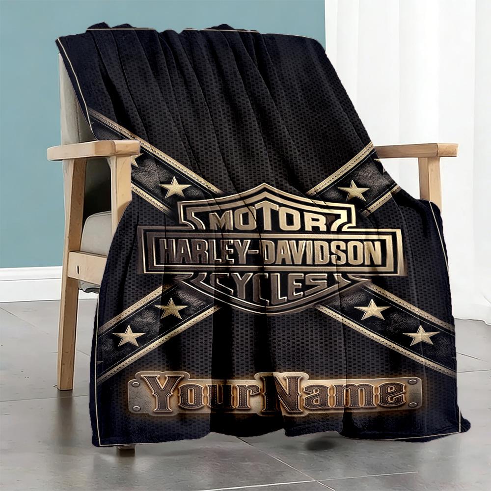 Harley-davidson Motorcycles Personalized Name Blanket Multi-purpose Customizable Blanket Comfortable Perfect for Nap Bed Living Room Sofa